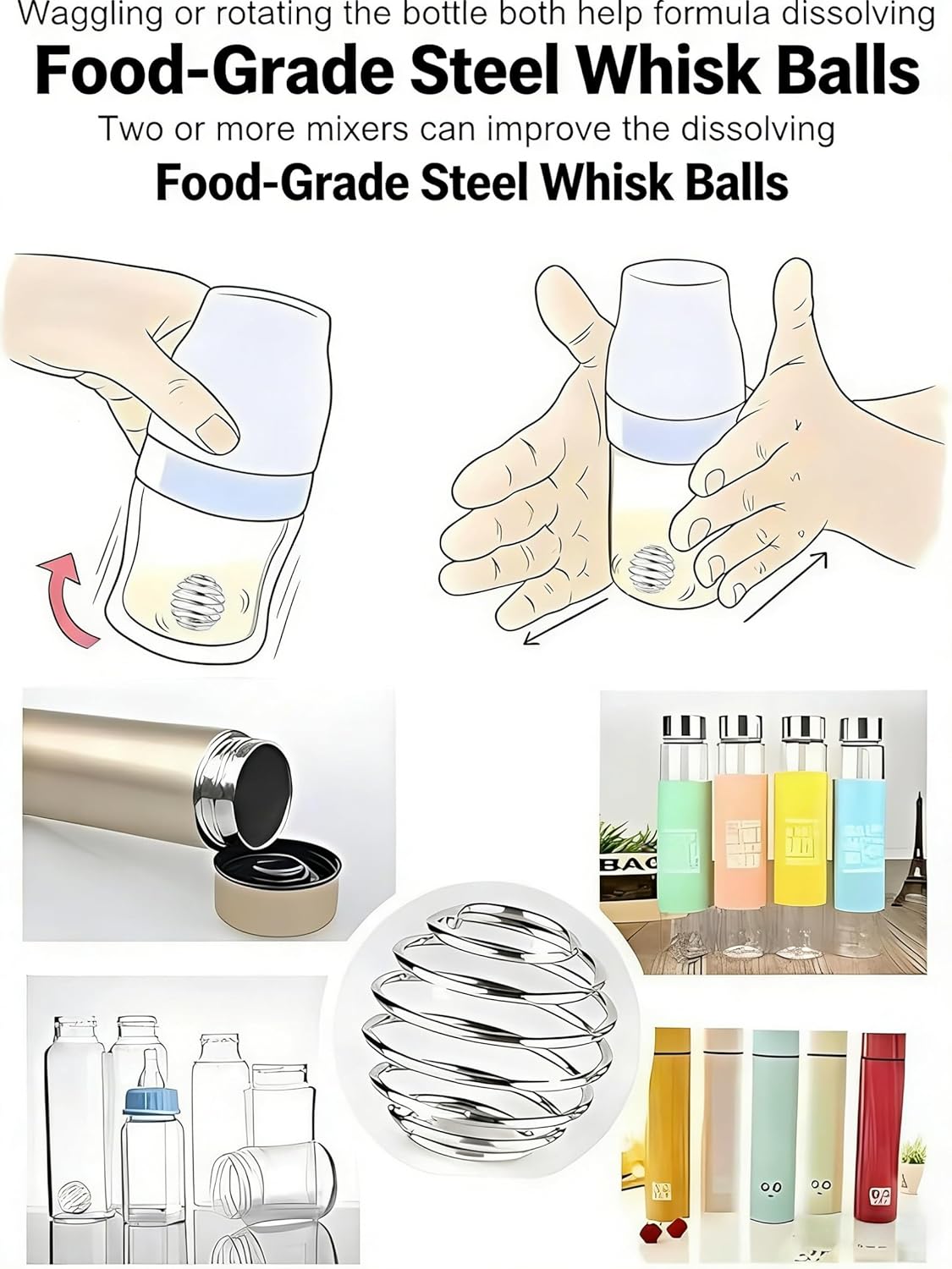 5-Pack Formula Mixers,Milkshake Protein Shaker Ball For Baby Formula Bottle,304 Stainless Steel Wire Mixer Mixing Ball For Small Shaker,Drinking Bottle Cup