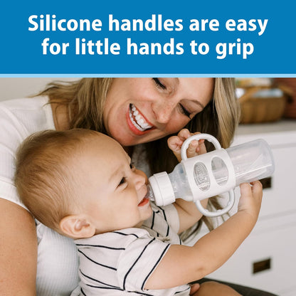 Dr. Brown's Milestones Narrow Sippy Spout Bottle with 100% Silicone, Easy-Grip Handles and Soft Sippy Spout, 8oz/250mL, Light Pink and Ecru, 2-Pack, 6m+