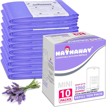 Diaper Pail Refill Bags Compatible With Dekor Plus Diaper Pail, Extra 30% Length, Lavender Scent, 10 Pack