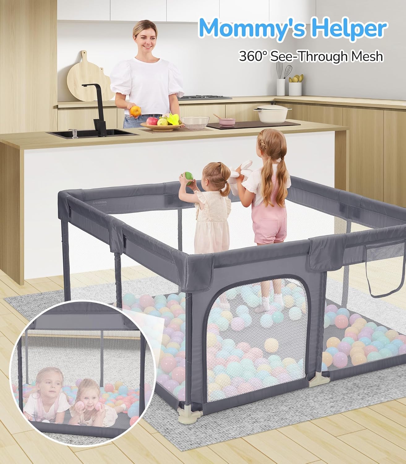 Dripex Baby Playpen, 47"x47" Small Playpen for Babies, Enhanced Safety Baby Play Yard for Indoor & Outdoor, Infant Play Pen with Soft Breathable Visible Mesh, Anti-Fall Design & Easy Setup, Grey