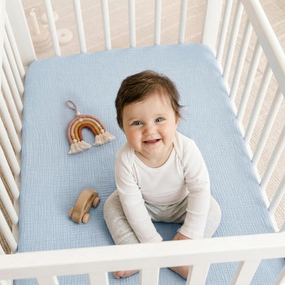 Muslin Bassinet Sheet Compatible with Maxi-COSI Iora & Iora Air Bedside Sleeper - 100% Cotton Rectangular Mattress Pad Cover (33"x20"), Breathable & Soft, Boho (1 Pack Blue)