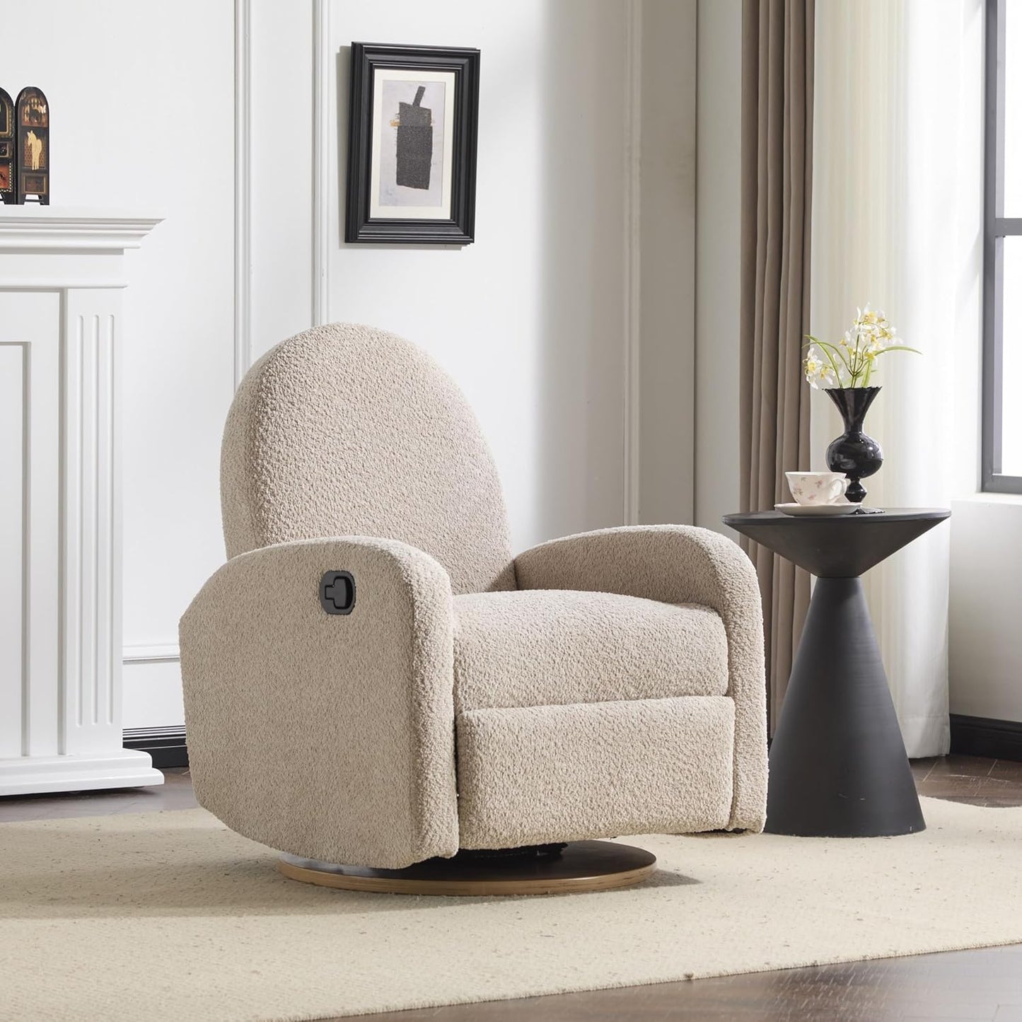GDFStudio Swivel Glider Recliner Chair Nursery Rocker Recliner Chair with Boucle Upholstered High Back Single Seat Sofa Chair with Deep Seat Manual Nursing Reclining for Living Room, Light Green