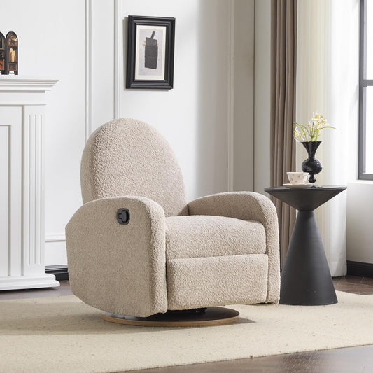 GDFStudio Swivel Glider Recliner Chair Nursery Rocker Recliner Chair with Boucle Upholstered High Back Single Seat Sofa Chair with Deep Seat Manual Nursing Reclining for Living Room, Light Green