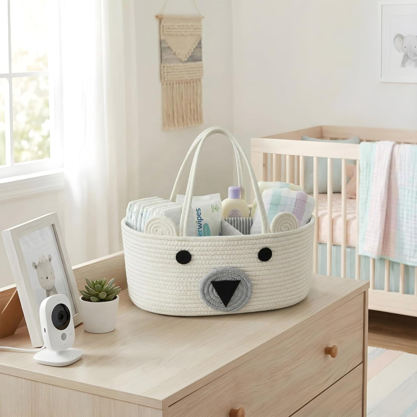 DECOMOMO Baby Caddy Organizer, Mother's Day Diaper Caddy Basket, Baby Baskets for Baby Shower (Spiral Beige & White, Large)