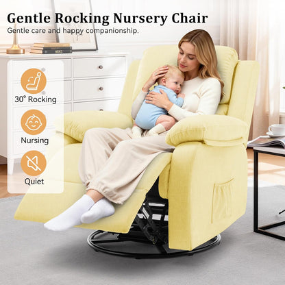 Korser Recliner Chair, 360 Swivel Rocker Chair for Adults, Small Rocking Recliner for Small Spaces, Upholstered Fabric Glider Recliner Nursery
