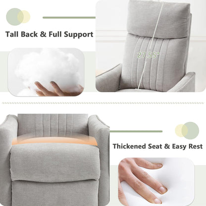 cinkehome Swivel Rocker Recliner, Glider Rocker Recliner Chair for Nursery, Manual Reclining Chair with Heated Massage, Small Spaces, Living Room, Khaki Chenille