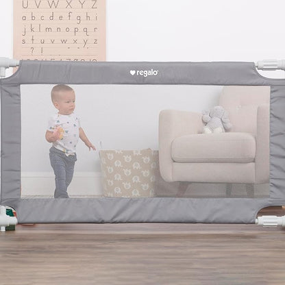 Regalo Safety 27.5-50” Extra Wide Mesh Baby Gate for Doorways & Hallways, Expandable Pressure Mounted Baby Gate for Toddlers & Pets, Includes Rubber Bumpers, Gray
