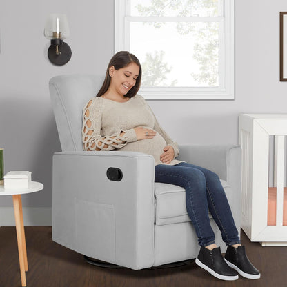 Evolur Raleigh Upholstered Manual Glider Recliner– Rocking & 360° Swivel with Smooth Glide – Greenguard Gold & FSC Certified – Modern Nursery and Living Room Chair in Light Sand