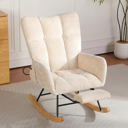 Rocking Chair Nursery with Airbag, Comfy Modern Nursery Rocking Reading Chair indoor with Footrest, Cozy Upholstered Glider Rocker Chairs for Living Room Bedroom Offices(Chenille, Dark Grey)