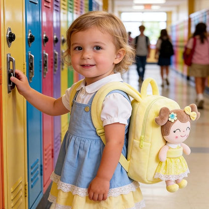Gloveleya Back to School Gifts for Girls Kids Backpack Toddler Girls Backpacks with Soft Plush Spring Girl Doll Toys Yellow