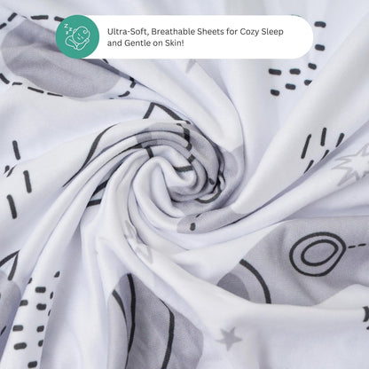 Bassinet Sheets for Papablic, CoZee, Cowiewie, Ezebaby, Nawahev Baby Bassinet Bedside Sleeper by TansyPanda, 3PC, 33x20, Ultra Soft, Breathable Snug Fit, Unisex Boys Girls, Gray White (Space Rockets)