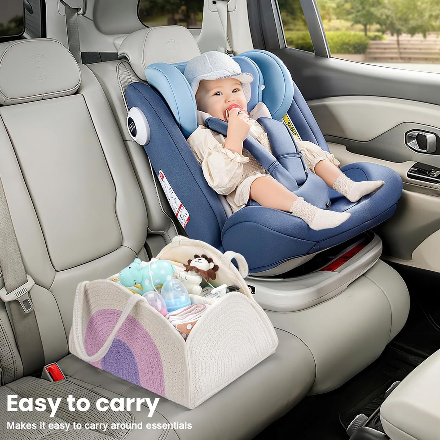 Baby Diaper Caddy- With Removable Dividers, Nursery Storage Bin and Car Organizer,Boy & Girl Shower Gift Basket,Portable Organizer,Nursery Essentials-Rainbow Purple