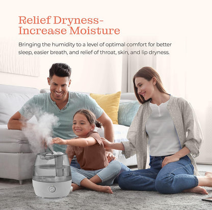 Cool Mist Humidifier - 2.2L Water Tank, for Bedroom, Baby, Quiet Ultrasonic Air Vaporizer, Adjustable Mist Level, 360 Nozzle Rotation, Auto-Shut Off, Large Area Humidifiers Easy Fill and Clean (Grey)