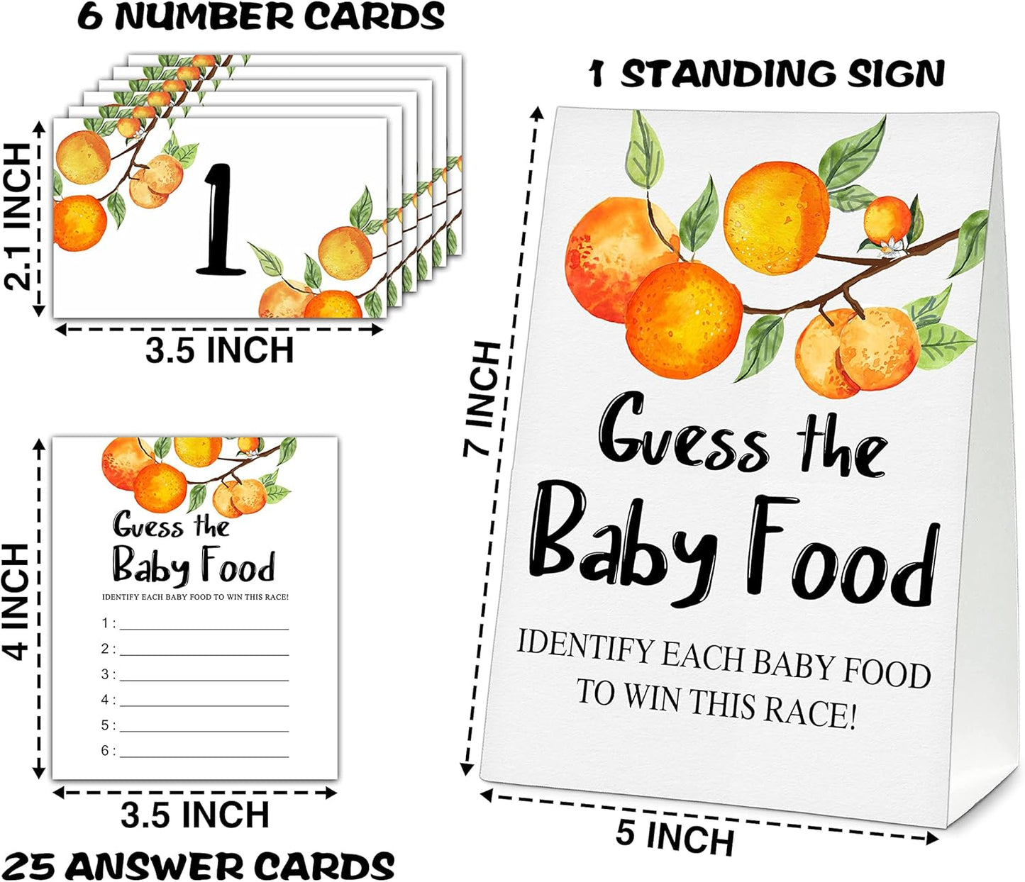 Guess the Baby Food Party Games, Baby Shower Game Set, 1 Standing Sign + 25 Answer Cards + 6 Number Cards, Boho Wild West Gender Reveal Party Decoration Supplies -B05