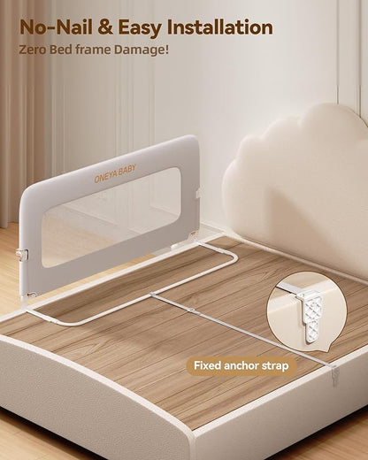 Baby Bed Rail Guard, 59in Thickened Toddler Bed Rail for Toddlers, Extral Tall Swing Down Kids Child Safety Side Railing Guards/Rails for Twin, Full, Queen, King Bunk Size Bed, White/Grey, 27”H