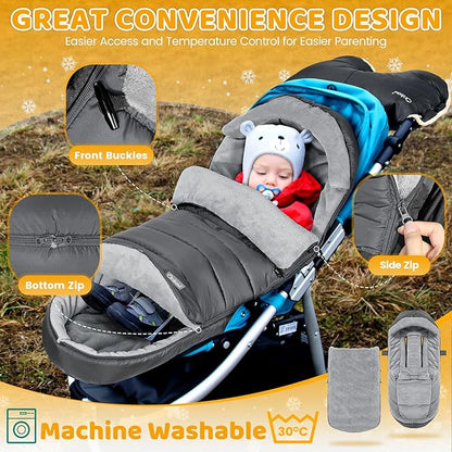 IvyWind Stroller Footmuff, Baby Winter Stroller Bunting Bag with Removable Zipper, Universal Warm Sleeping Bag for Cold Weather, Waterproof & Cozy Fleece Lining for Toddler Infant Kids, Dark Gray