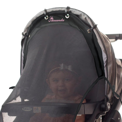 Stroller Sun Shade Extender – Universal Clip-On Baby Stroller Sun Shade Cover, UV Protection, Breathable See-Through Mesh, Adjustable Fit, Large Black