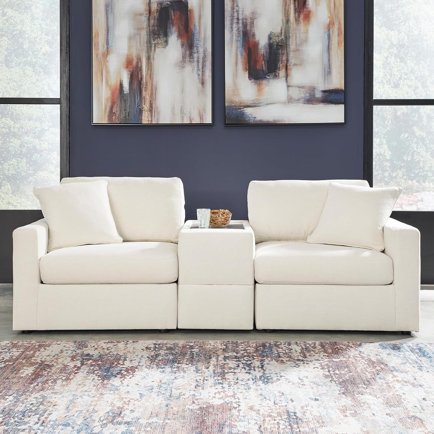 Signature Design by Ashley Modmax Coastal Press-Back Swivel Glider Rocker Recliner with Machine Washable Cover, Hidden Storage Compartments and 2 Bolster Pillows, Beige - Colors A