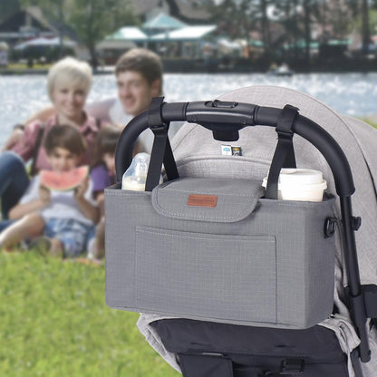 Beberoad Love Stroller Organizer with Cup Holder, Stroller Hanging Bag with Shoulder Strap, Waterproof & Durable Stroller Caddy for Baby Wipes, Bottles, Essentials, Fits Most Strollers (Grey)