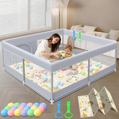 XVISHX Baby Playpen 50 x 50 Inch Play Pen Playards, Playpen for Babies and Toddlers, Baby Playard for Indoor & Outdoor Active Center Game Fence, with Skin-Friendly Fabric and Soft Breathable Mesh Grey