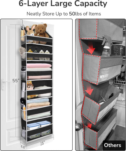ULG 1 Pack Over Door Organizer with 5 Large and 10 Mesh Side Pockets, 44 lbs Weight Capacity Hanging Storage with Clear Window Kids Toys, Shoes, Diapers, Dark Grey, 5 Layers