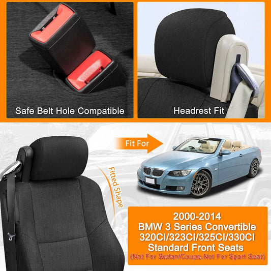 Front Seat Covers Compatible with 2000-2014 BMW 3 Series Convertible 320CI/323CI/325CI/330CI Standard, Heavy Duty Cationic Linen Fabric Seat Protector