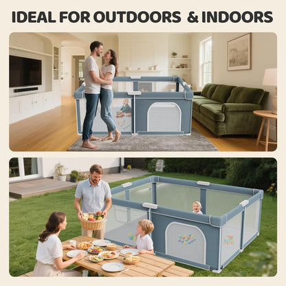 Foldable Baby Playpen - 71"×59" Collapsible Play Pen for Babies and Toddlers - Indoor Outdoor Foldable Play Yard with 4 Handles - Folding Baby Playpen with Bag Portable Travel Play Yard