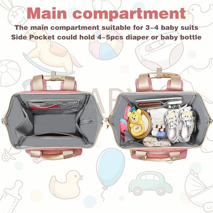 Jiefeike Diaper Bag Backpack, Pink Baby Girls Diaper Bag for Mom, Travel Baby Bags Backpack for Women, Insulated Pockets Portable toddler diaper bag, RFID Anti-Theft Pocket