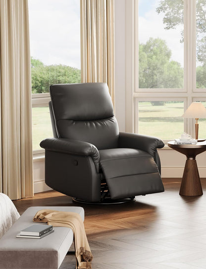 GAOMON Swivel Rocking Recliner Chair, Manual Leather Recliner Glider with Lumbar Support & Padded Armrest, Comfortable Rocker Nursery Single Sofa for Living Room and Bedroom (Cream)