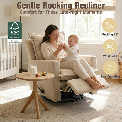 Euthymia Swivel Rocking Chair Nursery, High Back Glider Rocker Recliner Chair for Small Spaces, Manual Reclining Sofa for Living Room, Bedroom, Beige
