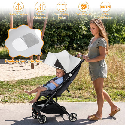 Lightweight Baby Stroller, Compact One-Hand Fold Travel Stroller Airplane Friendly, Reclining Infant Stroller with 5-Point Harness & Adjustable Canopy, All-Terrain Stroller for Toddlers 6-36 Months