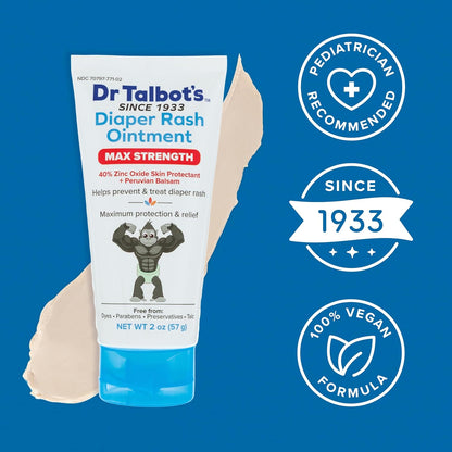 Dr. Talbot's Baby Diaper Rash Ointment - 2 oz - Zinc Oxide Skin Protectant with Peruvian Balsam - Treats and Prevents Rash