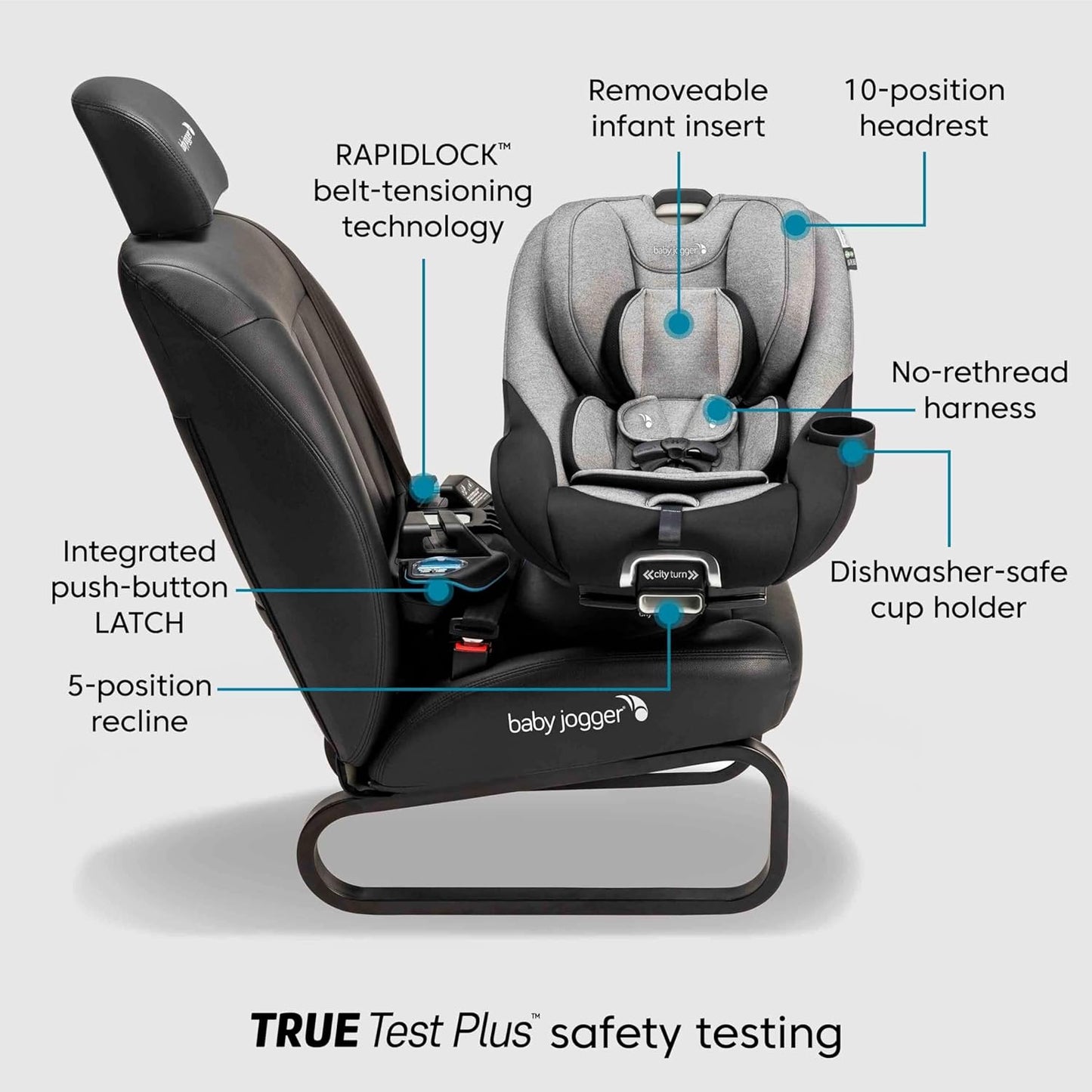 Baby Jogger® City Turn Rotating Car Seat with 180-Degree Turn, Lightweight Convertible Car Seat, Rear Facing to Forward Facing, COOLMAX Fabric, Amazon Exclusive Pike Fashion