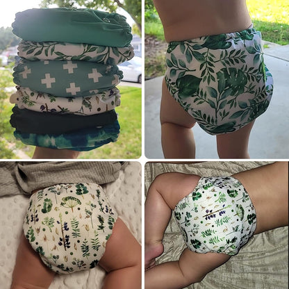 Mama Koala 3.0 Pocket Cloth Diapers for Babies with AWJ Lining, 6 Pack with 6 4-Layer Natural Cloth Diaper Inserts - Reusable and Washable Pocket Diapers(Hardworking Bees) - Colors B