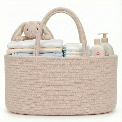 luxury little Diaper Caddy Organizer, Large Cotton Rope Nursery Baby Basket, Changing Table Organizer for Baby Diaper Storage, Portable Car Organizer Removable Divider (Oatmeal, Extra Large)