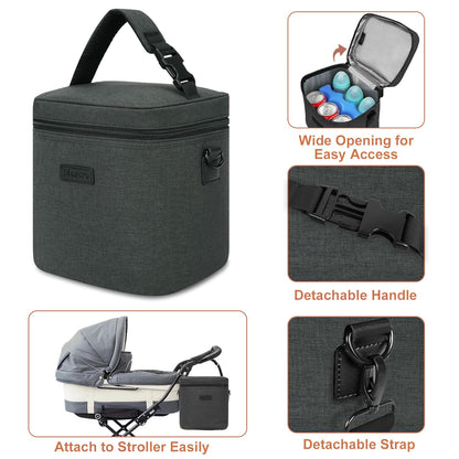 Mancro Breastmilk Cooler Bag with Ice Pack, Fits 6 Baby Bottles Up to 9 Ounce Insulated Baby Bottle Bag, Breast Milk Cooler on The go with Strap, Bottle Storage Bag for Nursing Mom Daycare, Black