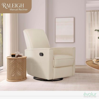Evolur Raleigh Upholstered Manual Glider Recliner– Rocking & 360° Swivel with Smooth Glide – Greenguard Gold & FSC Certified – Modern Nursery and Living Room Chair in Light Sand