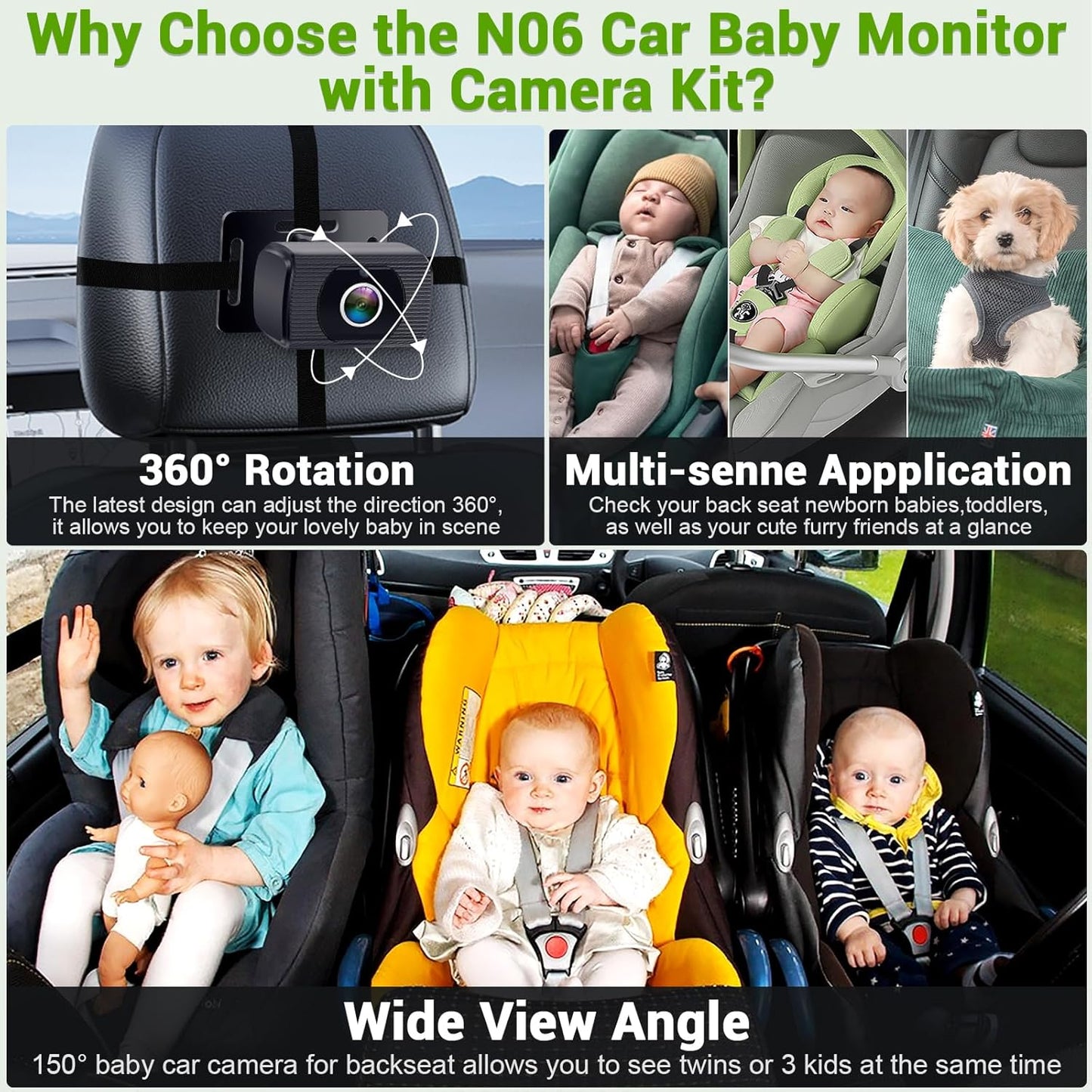 Rohent Car Camera for Baby USB: Plug and Play Easy to Install Crystal Night Vision Wide View Angle for Newborn Infant Safety