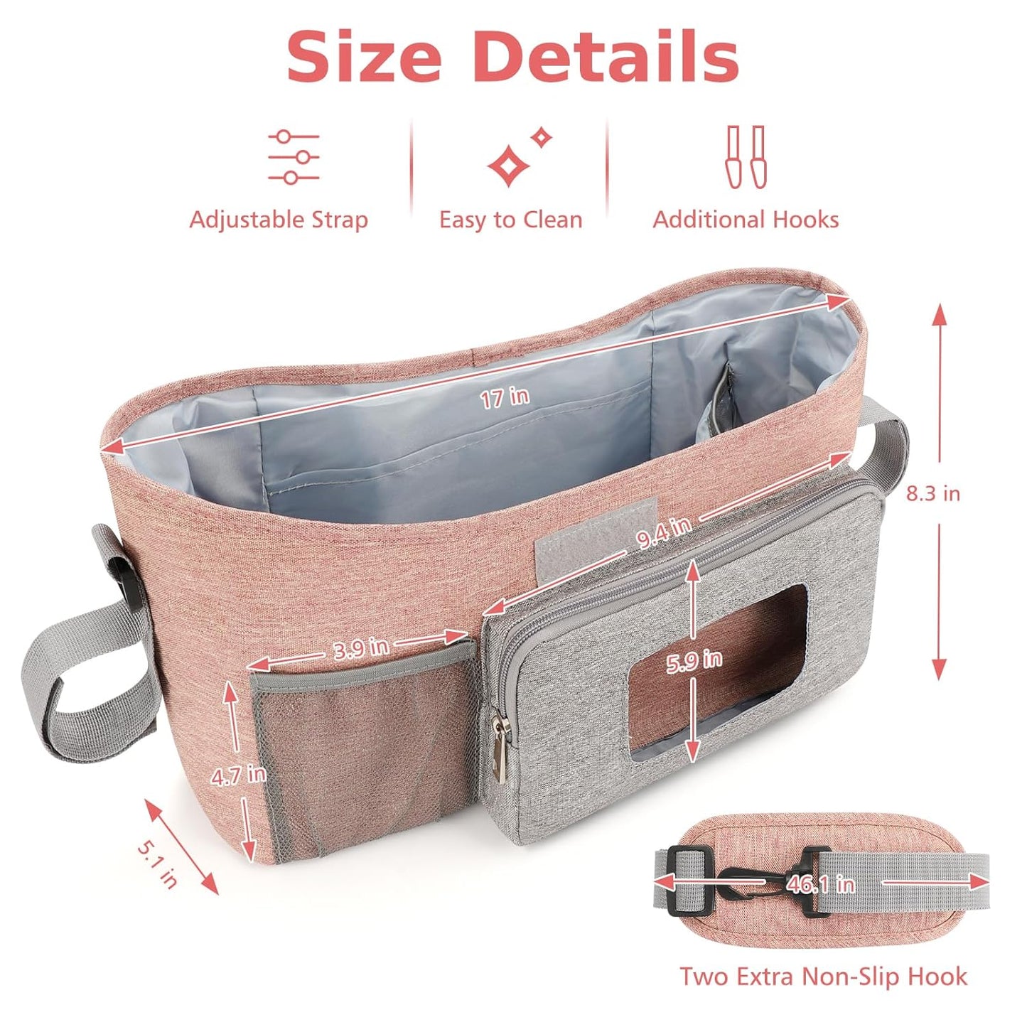 Accmor Universal Stroller Organizer with Insulated Cup Holder, Stroller Caddy Bag Accessories, Stroller Cup Holder Organizer for Uppababy Baby Jogger Britax Stroller, Black