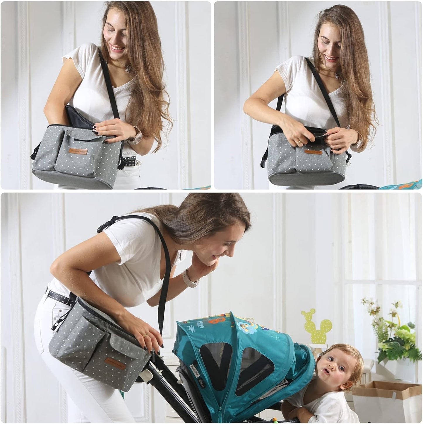 Miracle Baby Stroller Organizer Bag for Mom,Universal Stroller Storage Caddy Diaper Bag- Compatible with Most Stroller - Multifunctional Larg(Grey Star)
