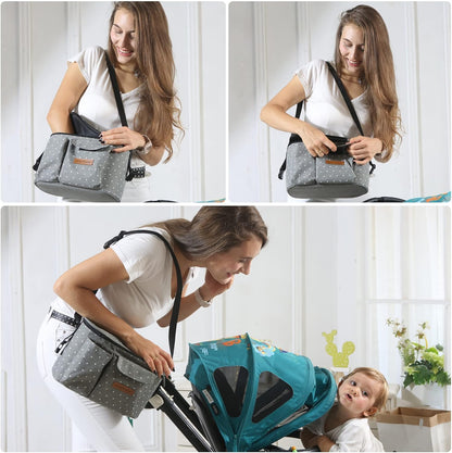 Miracle Baby Stroller Organizer Bag for Mom,Universal Stroller Storage Caddy Diaper Bag- Compatible with Most Stroller - Multifunctional Larg(Grey Star)