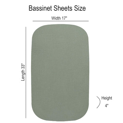 Onacosht Muslin Bassinet Sheets 3 Pack, 100% Cotton Baby Fitted Sheet 33" x 19" Compatible with Mika Micky, KoolaBaby (3 in 1), BabyBond, HARPPA and RICUTON Bedside Bassinet, Green, Floral and Cactus