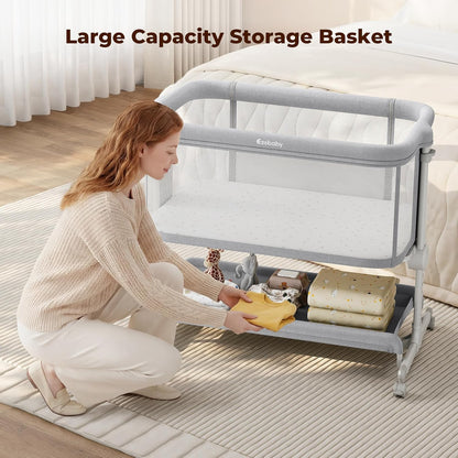 Ezebaby Baby Bassinets Bedside Sleeper, Portable Bedside Bassinet for Baby Newborn Infants with Adjustable 7 Heights and All Mesh Sides, Newborn Crib with Mattress and Soft, Breathable Sheet | Baby bassinets