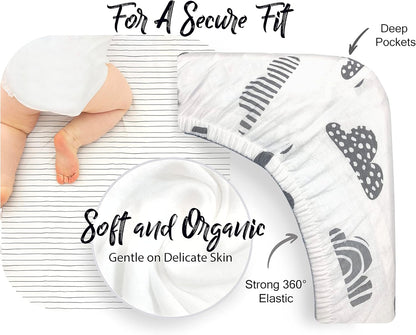100% Organic Cotton Fitted Sheets for Graco Pack n Play, Babyletto, Pamo Babe, Hiccapop, Dream on Me, Evenflo, Baby Trend, Hygge Hush Portable/Mini Crib/Playards, Beka Bedside Bassinet 2 Pk