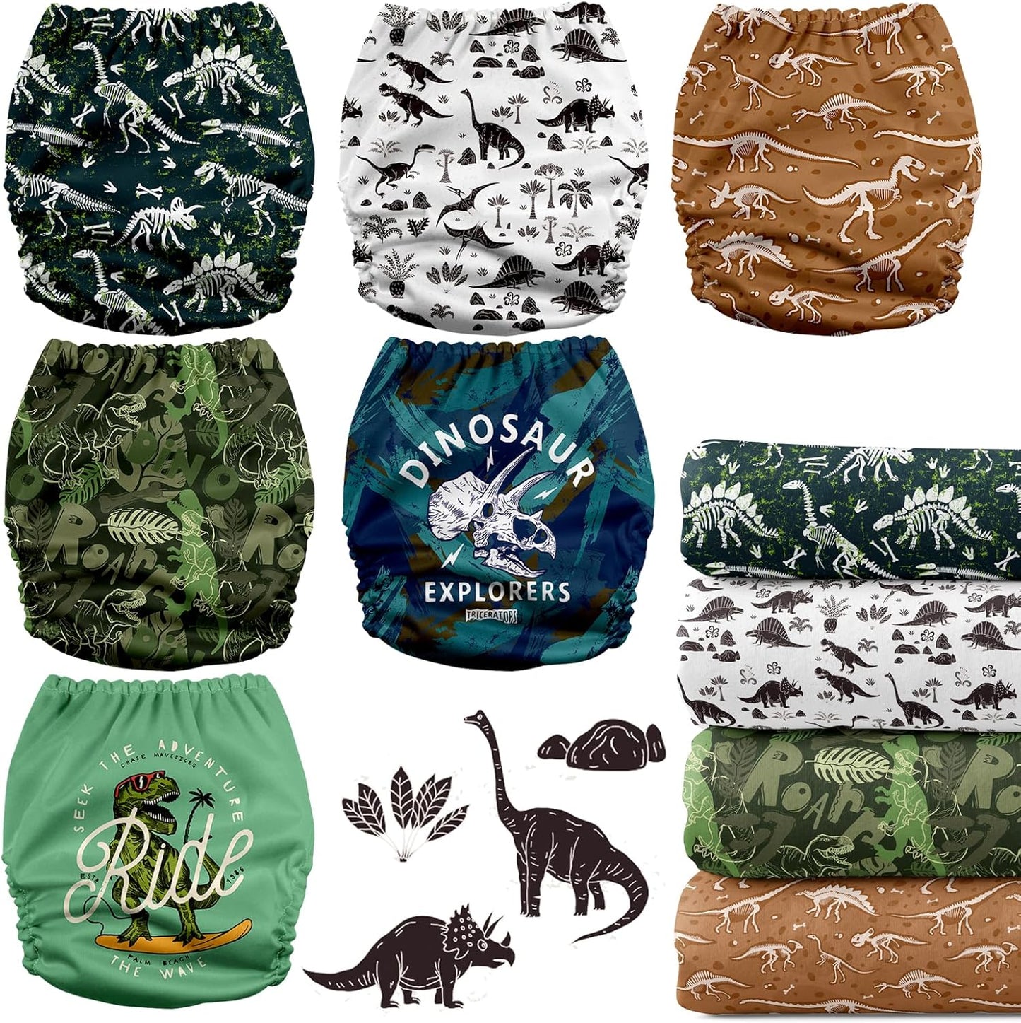 Mama Koala 3.0 Pocket Cloth Diapers for Babies with AWJ Lining, 6 Pack with 6 4-Layer Natural Cloth Diaper Inserts - Reusable and Washable Pocket Diapers(Hardworking Bees) - Colors B