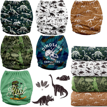 Mama Koala 3.0 Pocket Cloth Diapers for Babies with AWJ Lining, 6 Pack with 6 4-Layer Natural Cloth Diaper Inserts - Reusable and Washable Pocket Diapers(Hardworking Bees) - Colors B