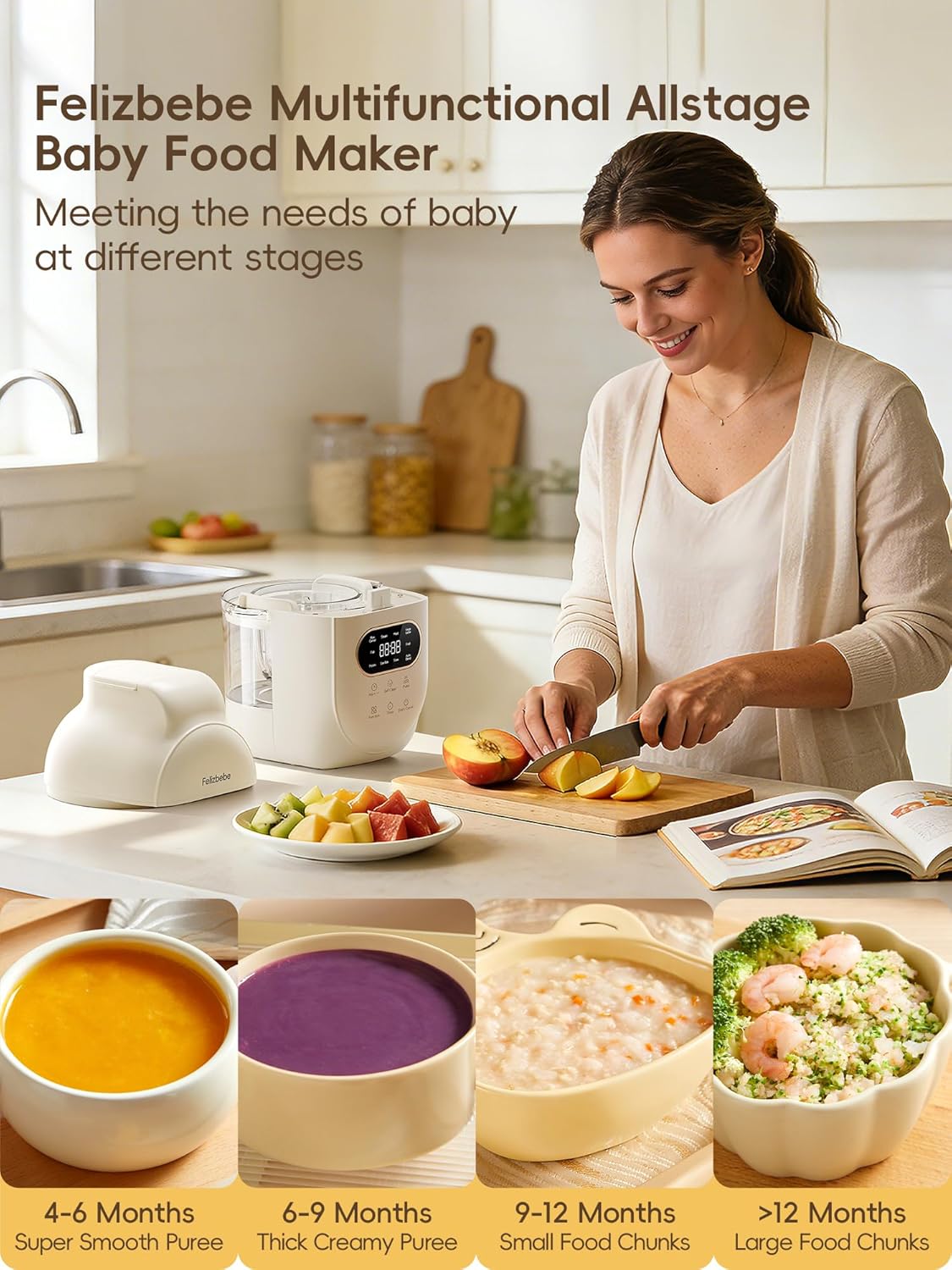 Glass Baby Food Maker Steamer and Blender,One Step Auto Baby Food Processor Puree Maker Grinder Mills,Glass Bowl with 316 Stainless Steel Blades,Auto Cooking,Self Clean,Timer,BPA-Free