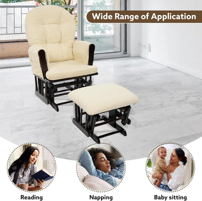 Naomi Home Baby Rocking Chair for Nursery with Ottoman – Smooth & Quiet Glider Chair, High Back Support & Padded Arms for Feeding, Rocking Baby Nursery Furniture – Easy Assembly, Removable Cushions