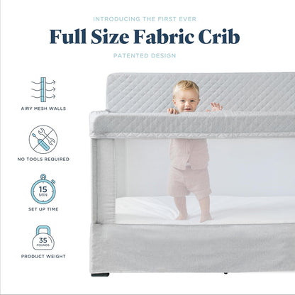 Baby Delight Lunaire Full Size Crib | Breathable Mesh Baby Crib | Tool-Free Assembly Baby Bed | Charcoal Tweed
