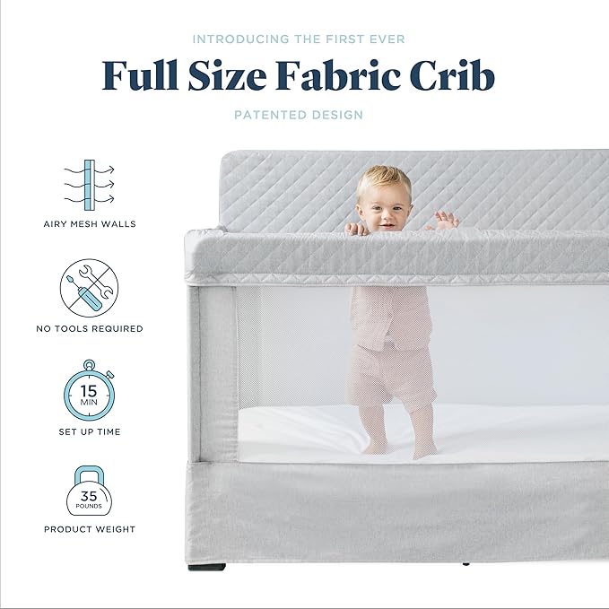 Baby Delight Lunaire Full Size Crib | Breathable Mesh Baby Crib | Tool-Free Assembly Baby Bed | Pebble Grey